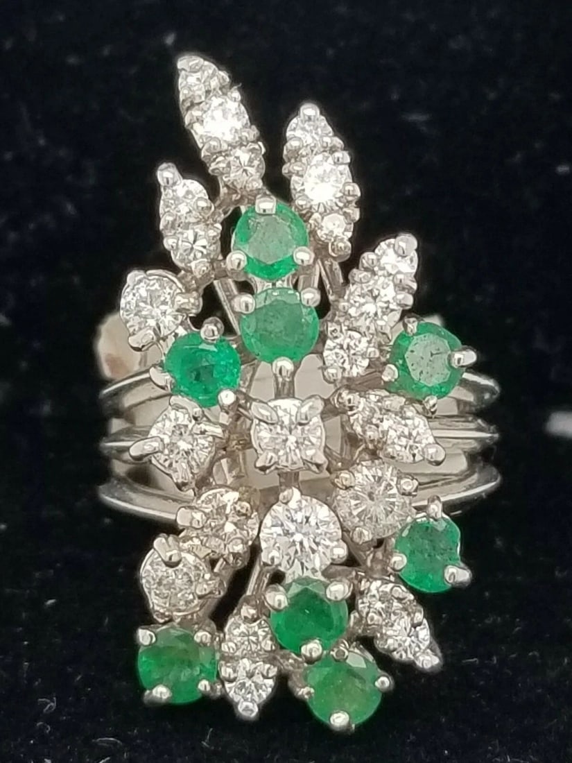 VINTAGE 14K WHITE GOLD 2.32CT NATURAL DIAMOND EMERALD RING SI1-H (1 of 2)