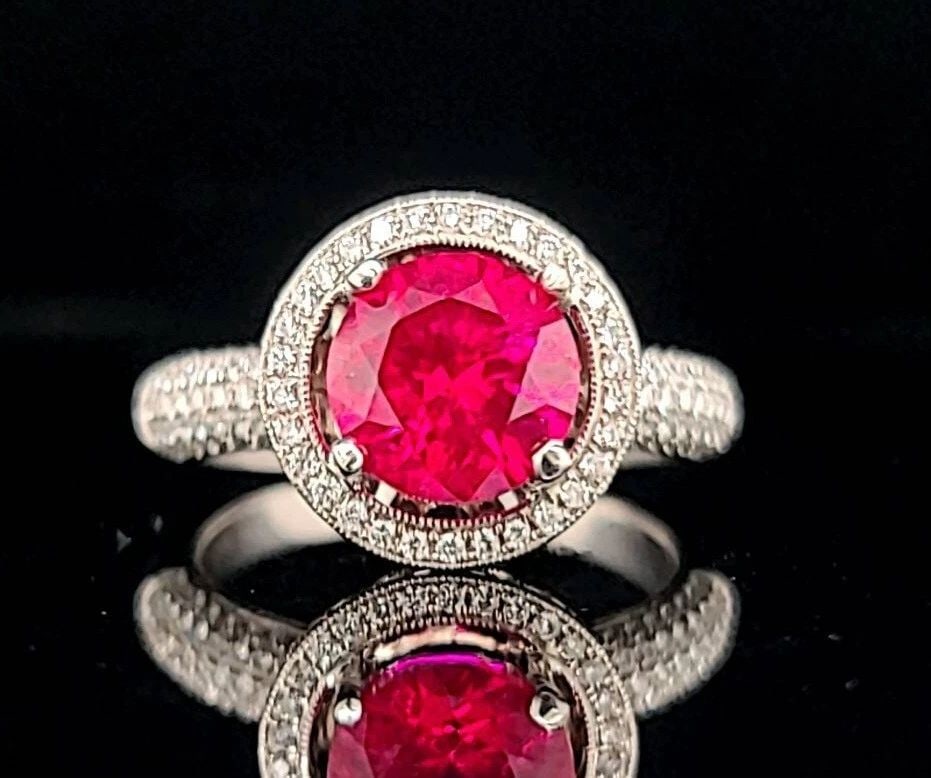 18K WHITE GOLD ENGAGEMENT DIAMOND RING 2.55 CARAT GEM ROUND RUBY (1 of 2)