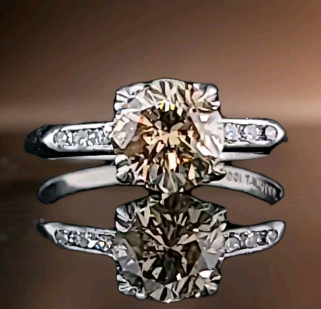 VINTAGE PLATINUM ENGAGEMENT RING 1.22CT.NATURAL CHAMPAGNE ROUND CUT DIAMOND (1 of 2)