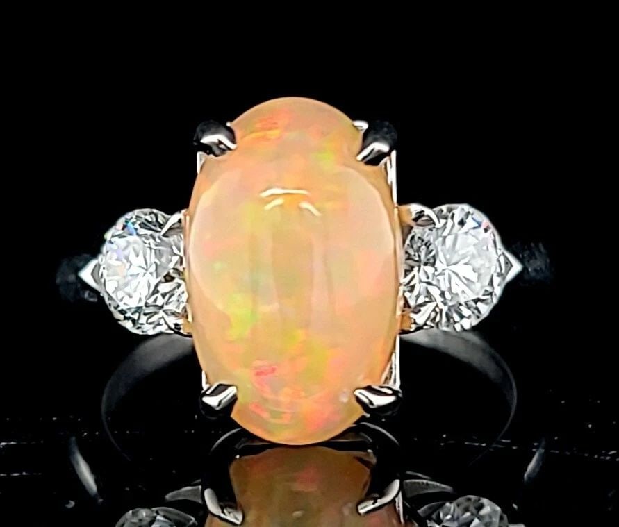 14K WHITE GOLD ENGAGEMENT RING 2.62CT. NATURAL OPAL CABOCHON OVAL GIA CERT (1 of 2)