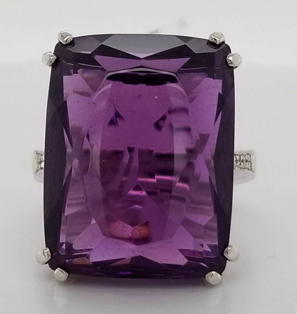 14K WHITE GOLD NATURAL AMETHYST RING 24.65CT EMERALD CUT (1 of 2)