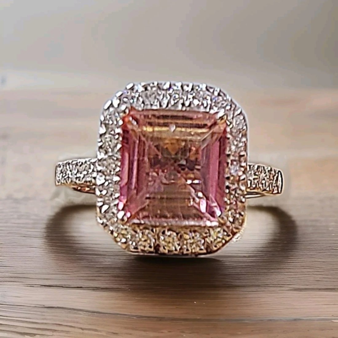 14K WHITE GOLD ENGAGEMENT RING 3.85CT. NATURAL PINK TOURMALINE SQUARE SHAPE: 14K WHITE GOLD ENGAGEMENT RING 3.85CT. NATURAL PINK TOURMALINE SQUARE SHAPE Gorgeous 14K white gold emerald engagement ring. Center Natural pink tourmaline square shape. weight 3.85ct. size 8.7x8.5mm