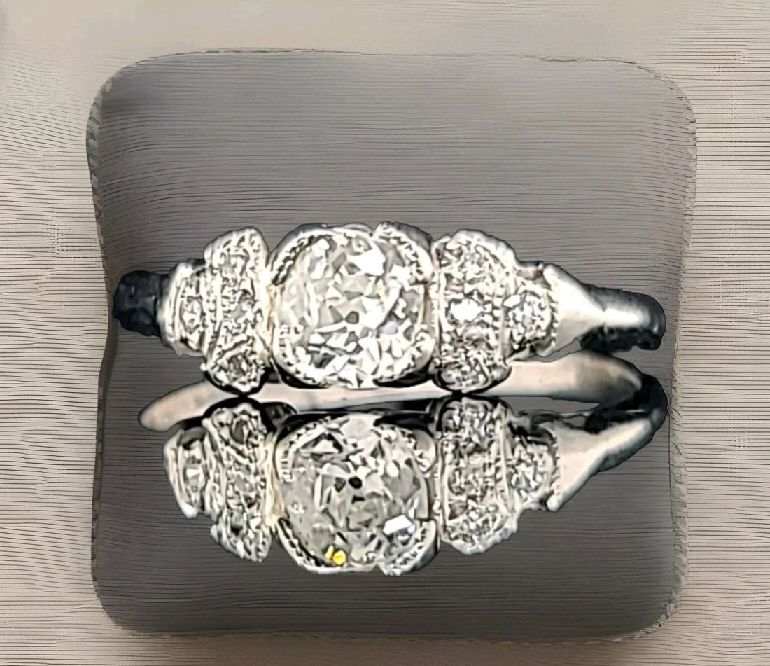PLATINUM VINTAGE FILIGREE ENGAGEMENT RING 0.52CT. NATURAL OLD MINE CUT DIAMOND: PLATINUM VINTAGE FILIGREE ENGAGEMENT RING 0.52CT. NATURAL OLD MINE CUT DIAMOND Gorgeous platinum Engagement ring filigree art deco natural old mine cut Diamond circ 1920's center set natural old mine