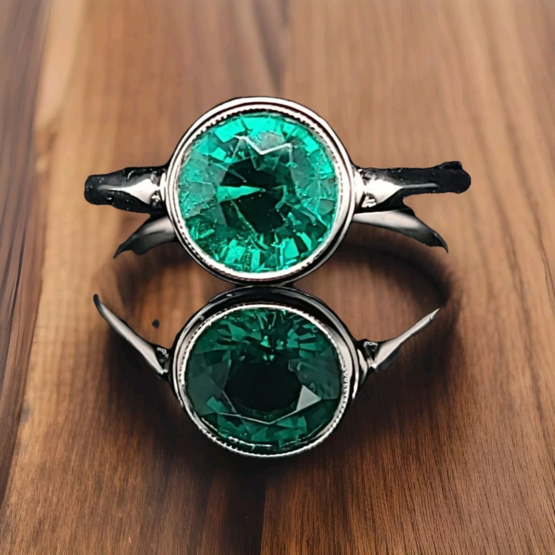 VINTAGE 14K WHITE GOLD ENGAGEMENT RING 2.02CT.LAB GROWN ROUND GREEN EMERALD (1 of 2)