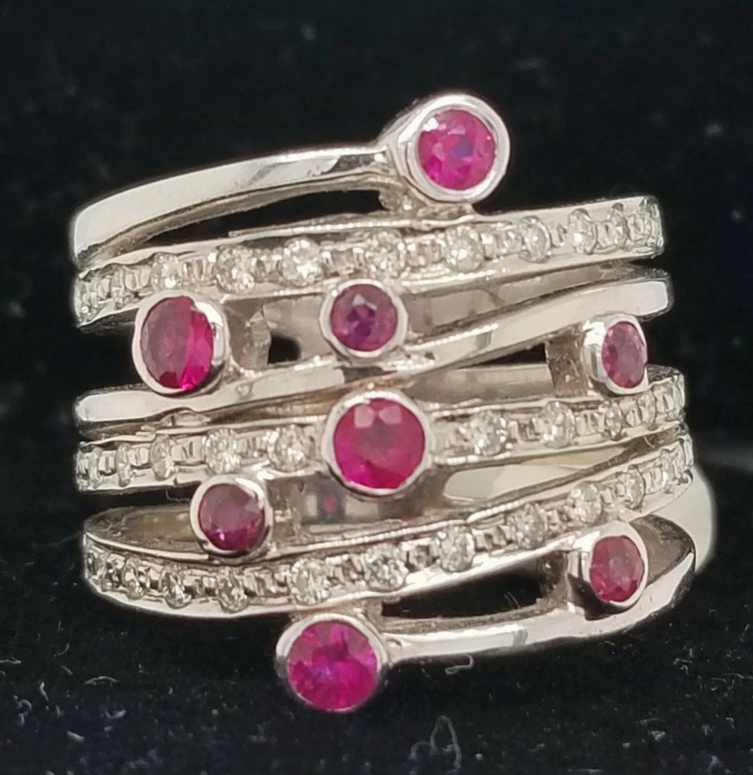 14K WHITE GOLD VINTAGE NATURAL DIAMOND RUBY RING 1.10CT (1 of 2)