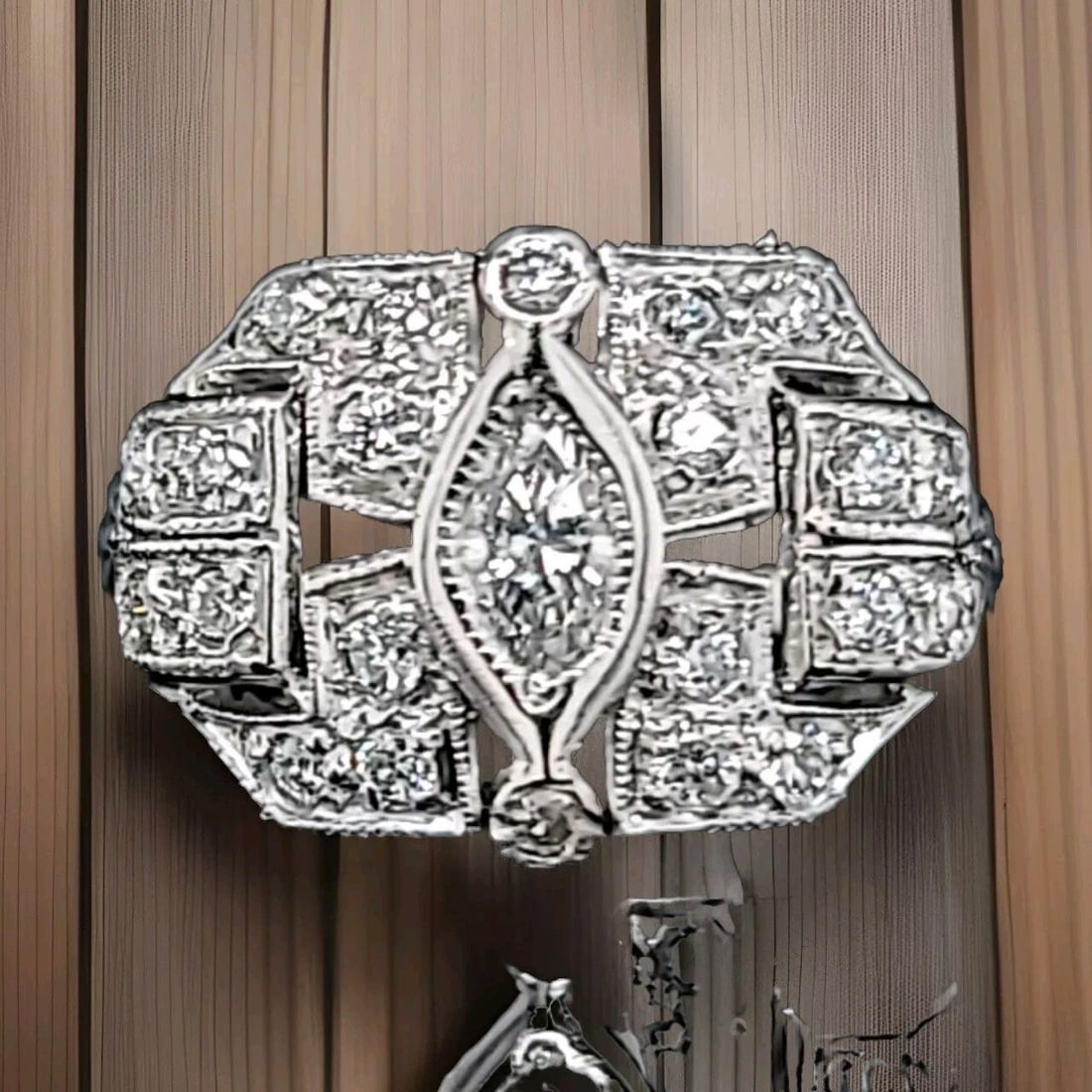 VINTAGE FILIGREE PLATINUM RING O.52CT. NATURAL MARQUISE DIAMOND CIRC 1930'S (1 of 2)