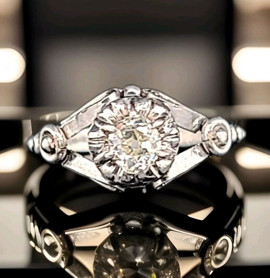 PLATINUM VINTAGE ENGAGEMENT RING 0.45CT.OLD MINE CUT DIAMOND CIRC 1910'S (1 of 2)