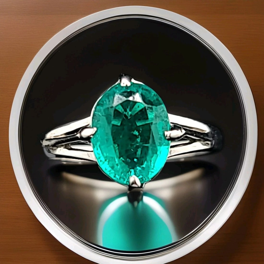 VINTAGE 18K WHITE GOLD ENGAGEMENT RING 2.05CT.LAB GROWN GEM EMERALD OVAL CUT (1 of 2)