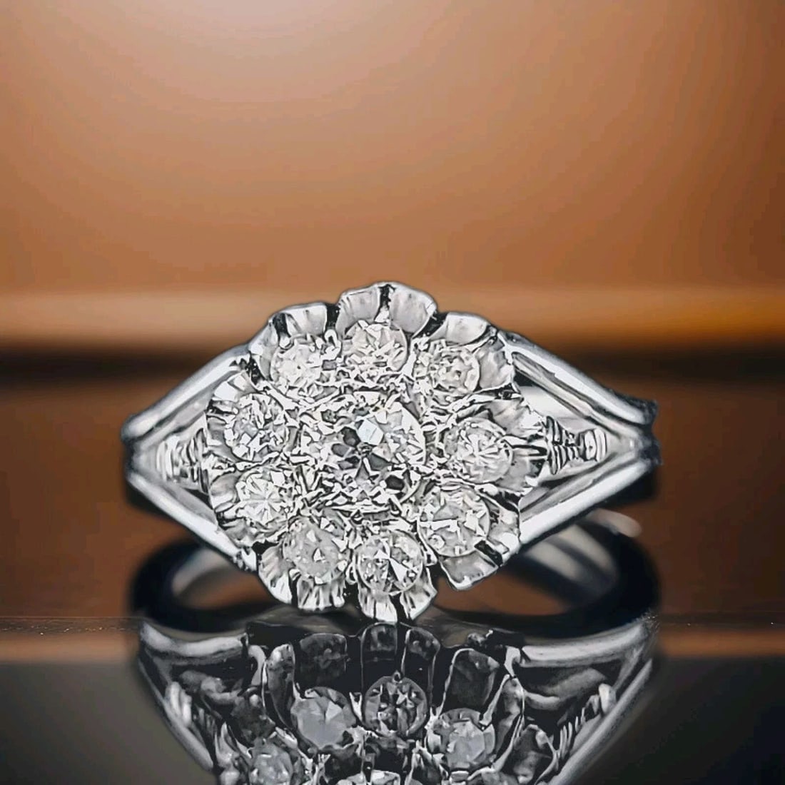 VINTAGE 14K WHITE GOLD 0.90CT. NATURAL OLD MINE CUT DIAMOND RING CIRC 1910'S (1 of 2)