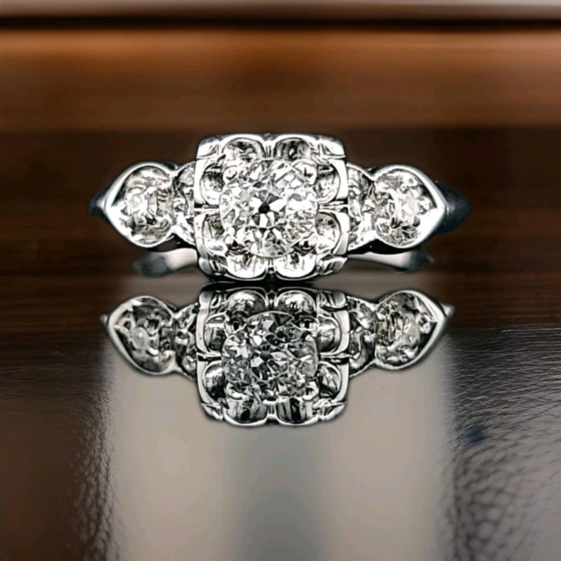 VINTAGE 14K WHITE GOLD ENGAGEMENT RING 0.55CT. NATURAL OLD EURO CUT DIAMOND (1 of 2)