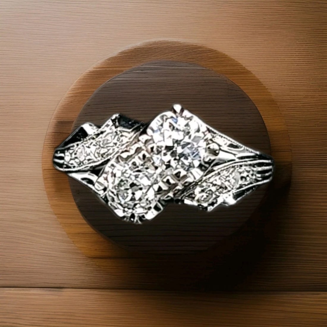 VINTAGE 14K WHITE GOLD ENGAGEMENT RING 0.45CT. NATURAL OLD EURO CUT DIAMOND (1 of 2)