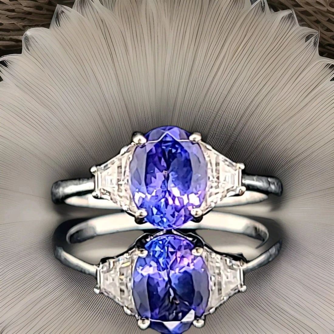 14K WHITE GOLD ENGAGEMENT RING 1.65CT.NATURAL GEMSTONE TANZANITE OVAL SHAPE: 14K WHITE GOLD ENGAGEMENT RING 1.65CT.NATURAL GEMSTONE TANZANITE OVAL SHAPE GORGEOUS 14k white gold engagement tanzanite ring oval shape Center natural tanzanite in emerald weight 1.65ct. size 6.5x8.5