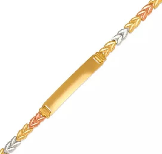 NEW 14K TRI COLOR GOLD KIDS ID BRACELET 14K Tricolor Gold Approx. 4mm Wide, 6mm Center High Polished (1 of 2)