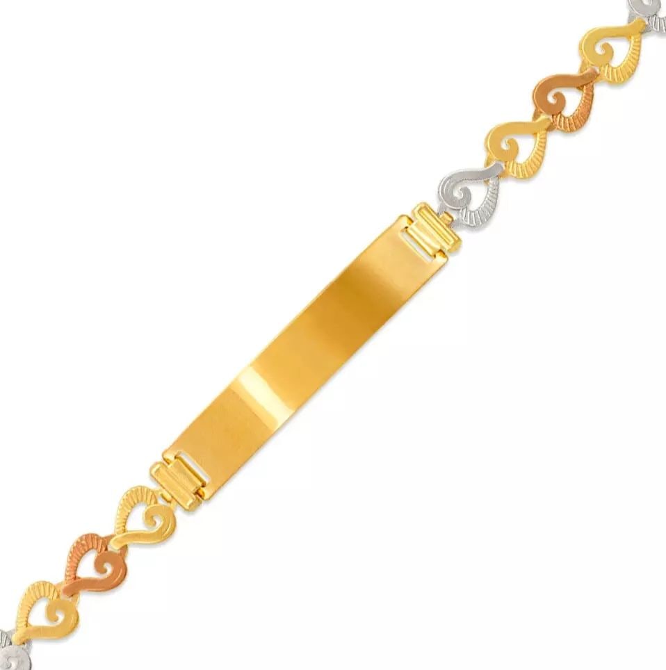 NEW 14K TRI COLOR GOLD KIDS ID BRACELET 14K Tricolor Gold Approx. 5mm Wide, 6mm Center High Polished (1 of 2)