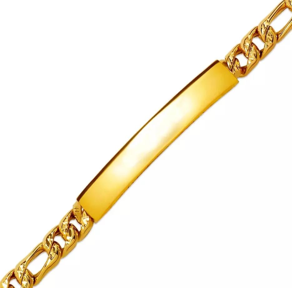 NEW 14K YELLOW PAVE GOLD HOLLOW FIGARO YELLOW PAVE ID BRACELET 14K Yellow Pave Gold Approx. 060: NEW 14K YELLOW PAVE GOLD HOLLOW FIGARO YELLOW PAVE ID BRACELET 14K Yellow Pave Gold Approx. 060 Gauge (7mm ID, 6mm Bracelet) High Polished Lobster Lock Available in Yellow Gold Length : 8.5" Inch Weig