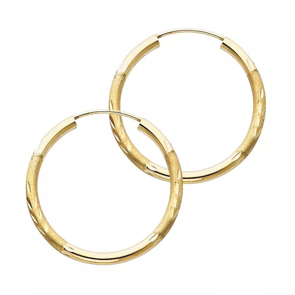 NEW 14K YELLOW GOLD 2MM BUDDED DC ENDLESS HOOP EARRINGS (25MM) 14K Yellow Gold NEW 2MM BUDDED DC (1 of 2)