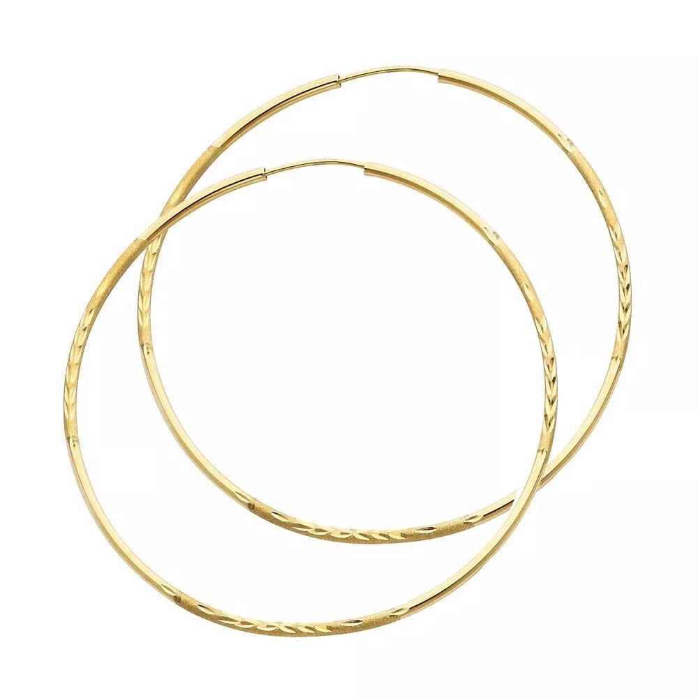 NEW 14K YELLOW GOLD 1.5MM BUDDED DC ENDLESS HOOP EARRINGS (55MM) 14K Yellow Gold NEW 1.5MM BUDDED DC (1 of 2)
