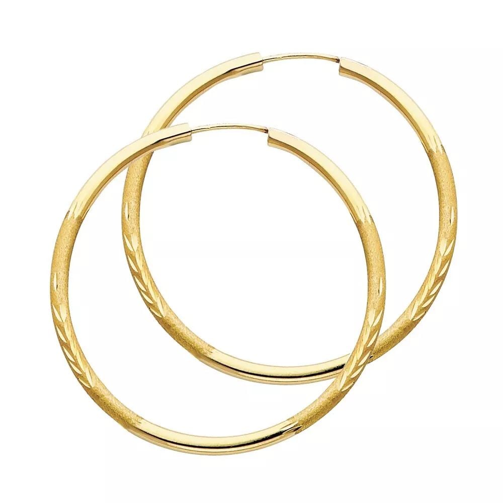 NEW 14K YELLOW GOLD 2MM BUDDED DC ENDLESS HOOP EARRINGS (40MM) 14K Yellow Gold NEW 2MM BUDDED DC (1 of 2)