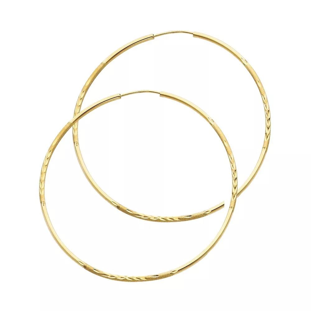 NEW 14K YELLOW GOLD 1.5MM BUDDED DC ENDLESS HOOP EARRINGS (45MM) 14K Yellow Gold NEW 1.5MM BUDDED DC (1 of 2)