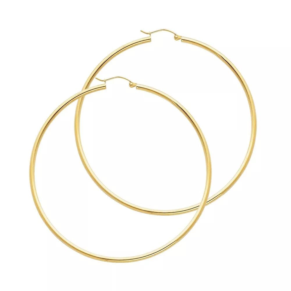 NEW 14K YELLOW GOLD 2MM ROUND TUBE POLISHED HOOP EARRINGS (45MM) 14K Yellow Gold NEW 2MM ROUND TUBE (1 of 2)