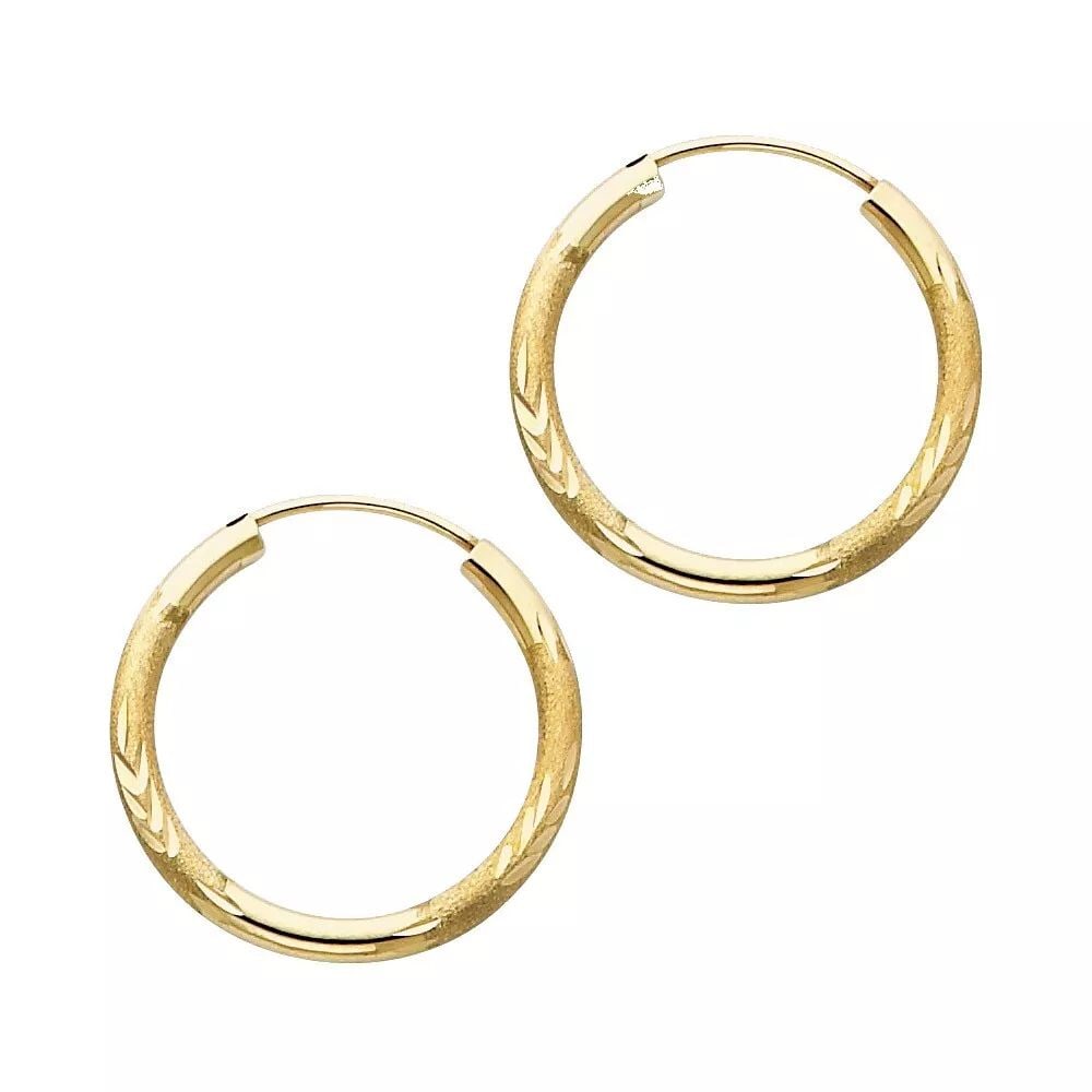 NEW 14K YELLOW GOLD 2MM BUDDED DC ENDLESS HOOP EARRINGS (20MM) 14K Yellow Gold NEW 2MM BUDDED DC (1 of 2)