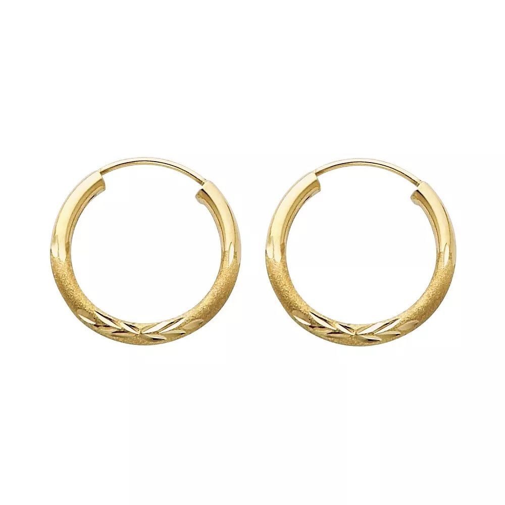 NEW 14K YELLOW GOLD 2MM BUDDED DC ENDLESS HOOP EARRINGS (1 7MM) 14K Yellow Gold NEW 2MM BUDDED DC (1 of 2)