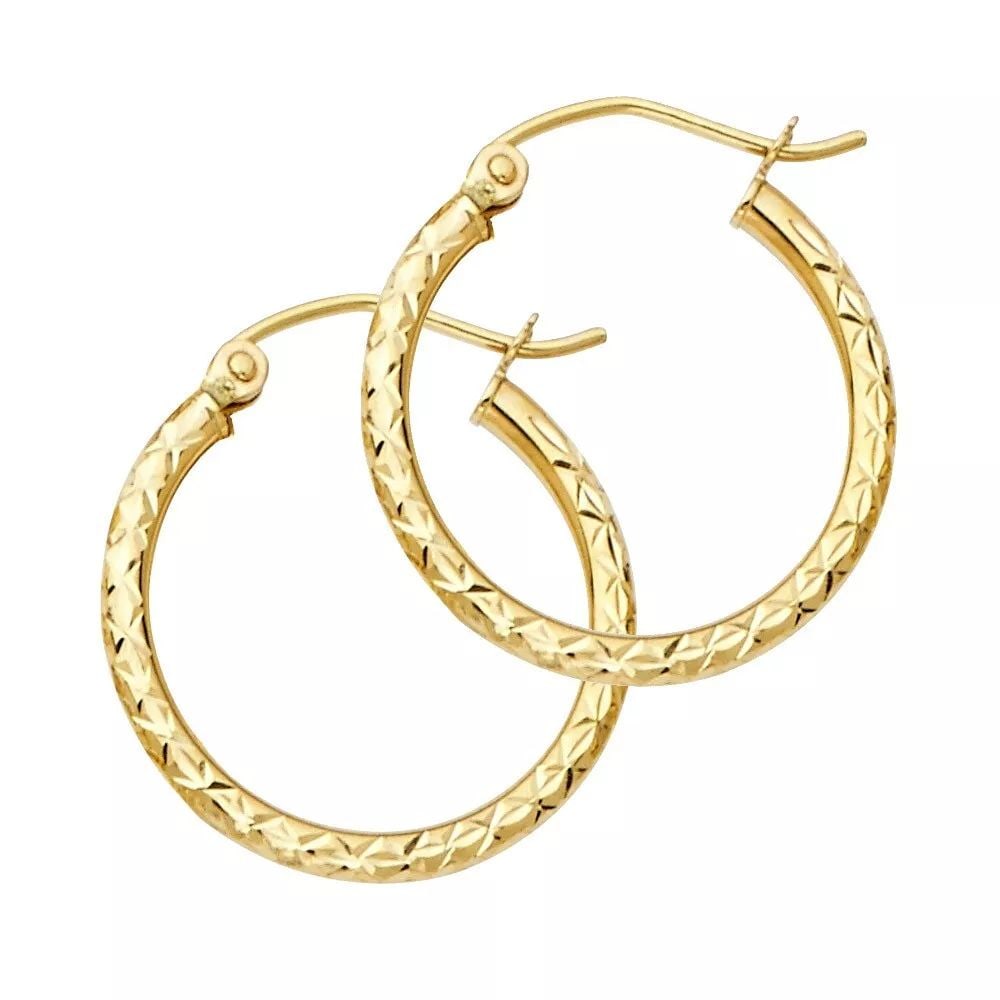 NEW 14K YELLOW GOLD SILK DC 1.5MM ROUND TUBE HOOP EARRINGS (20MM) 14K Yellow Gold NEW SILK DC 1.5MM: NEW 14K YELLOW GOLD SILK DC 1.5MM ROUND TUBE HOOP EARRINGS (20MM) 14K Yellow Gold NEW SILK DC 1.5MM ROUND TUBE HOOP EARRINGS (20MM) WEIGHT: 0.9g