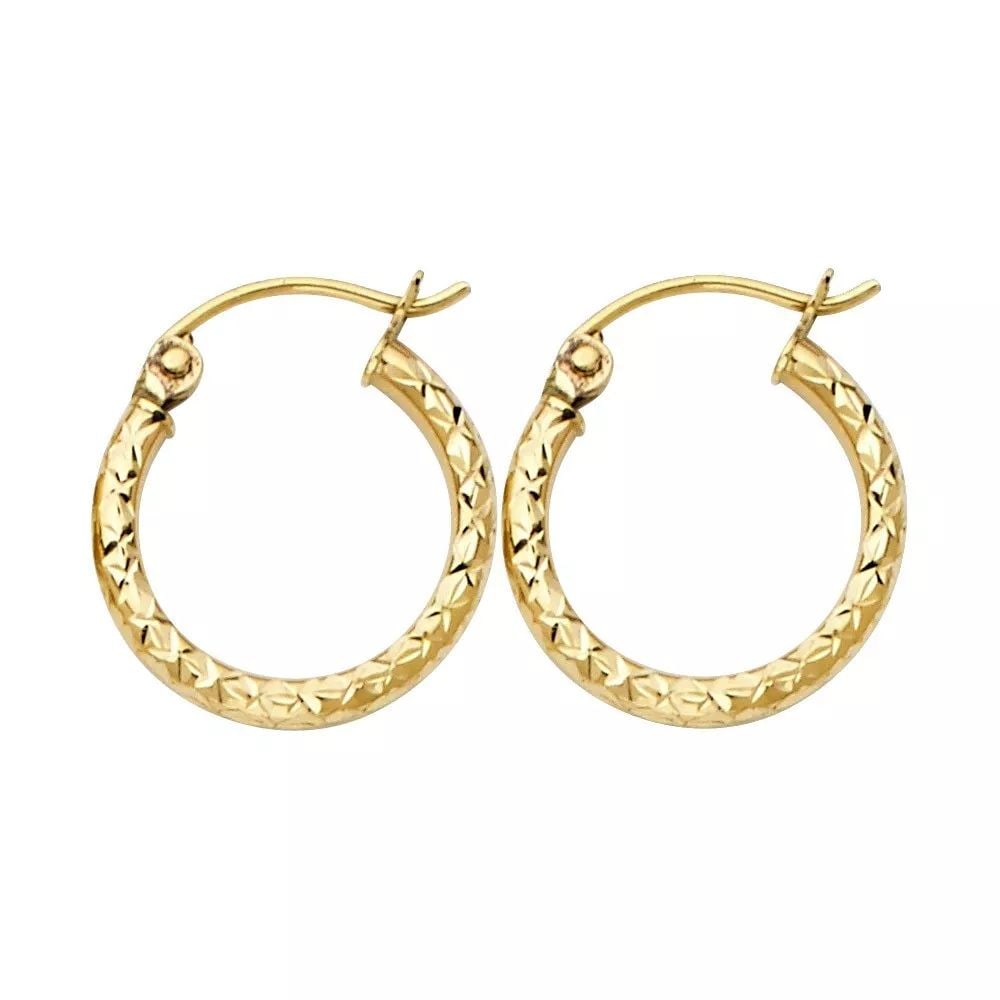NEW 14K YELLOW GOLD SILK DC 1.5MM ROUND TUBE HOOP EARRINGS (15MM) 14K Yellow Gold NEW SILK DC 1.5MM: NEW 14K YELLOW GOLD SILK DC 1.5MM ROUND TUBE HOOP EARRINGS (15MM) 14K Yellow Gold NEW SILK DC 1.5MM ROUND TUBE HOOP EARRINGS (15MM) WEIGHT: 0.6g