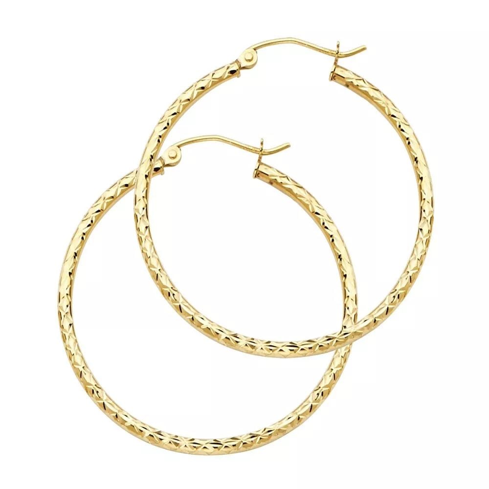 NEW 14K YELLOW GOLD SILK DC 1.5MM ROUND TUBE HOOP EARRINGS (25MM) 14K Yellow Gold NEW SILK DC 1.5MM: NEW 14K YELLOW GOLD SILK DC 1.5MM ROUND TUBE HOOP EARRINGS (25MM) 14K Yellow Gold NEW SILK DC 1.5MM ROUND TUBE HOOP EARRINGS (25MM) WEIGHT: 1g