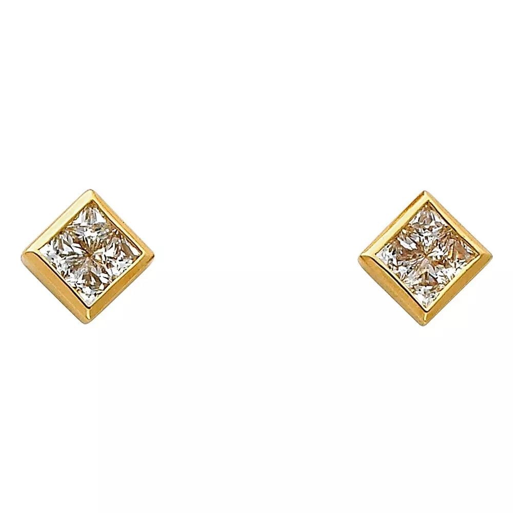 NEW 14K YELLOW GOLD SQUARE CZ EARRINGS (ER326) 14K Yellow Gold NEW SQUARE CZ EARRINGS (ER326) (1 of 2)