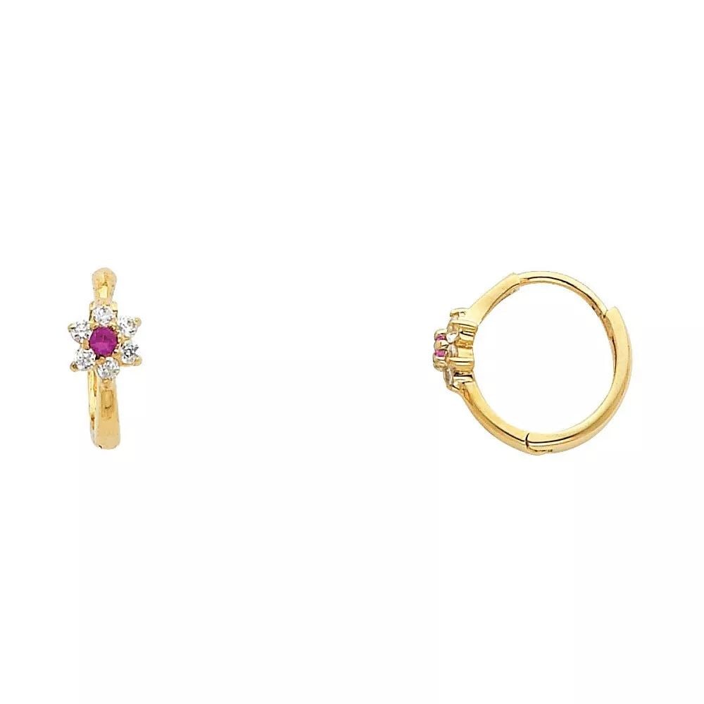 NEW 14K YELLOW GOLD FLOWER CZ HUGGIES EARRINGS (ER297) 14K Yellow Gold NEW FLOWER CZ HUGGIES (1 of 2)