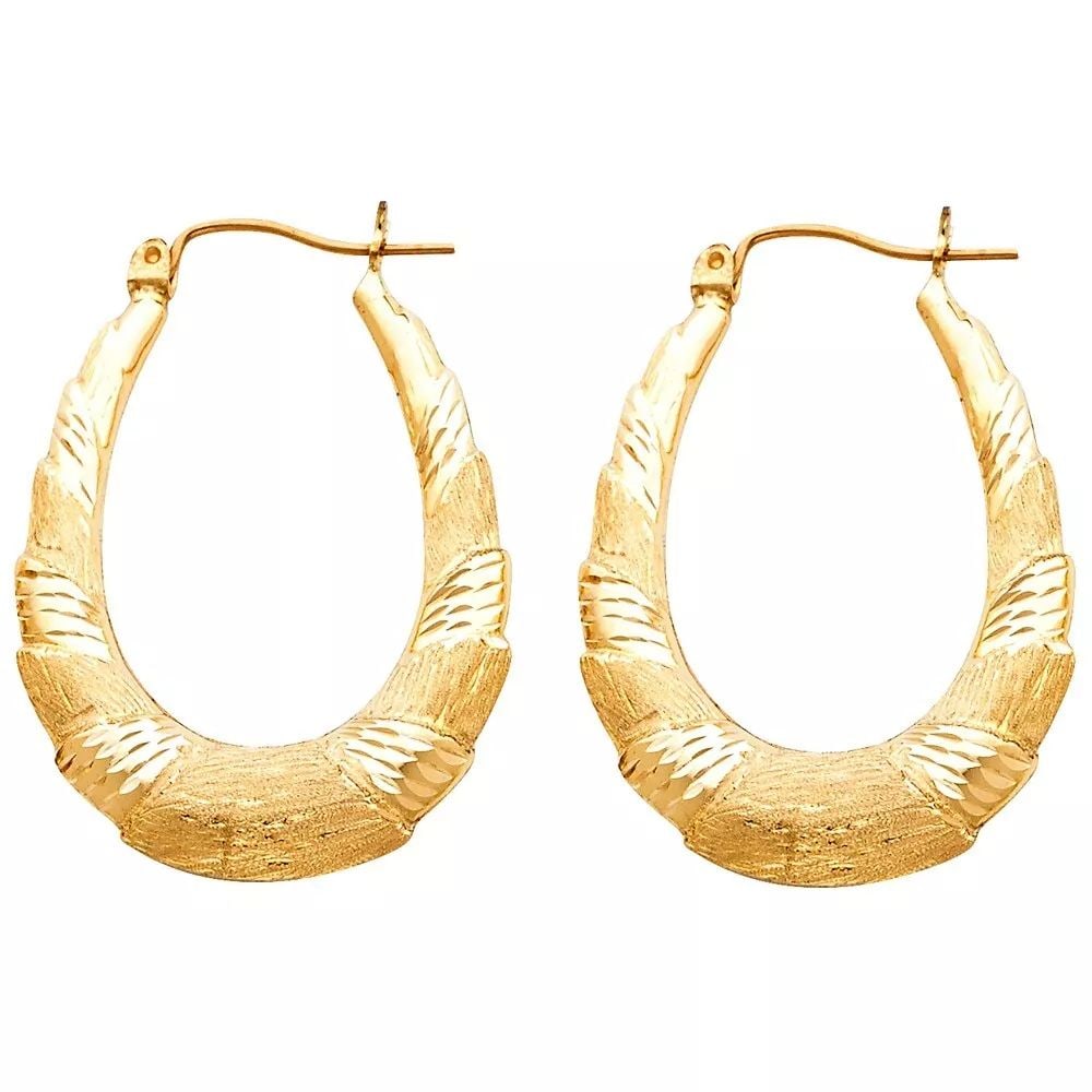 NEW 14K YELLOW GOLD FANCY HOLLOW HOOP EARRINGS 14K Yellow Gold NEW FANCY HOLLOW HOOP EARRINGS (1 of 2)