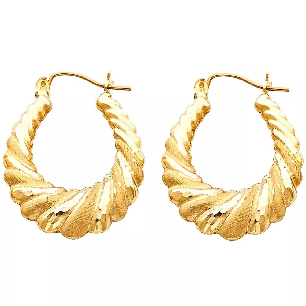 NEW 14K YELLOW GOLD FANCY HOLLOW HOOP EARRINGS 14K Yellow Gold NEW FANCY HOLLOW HOOP EARRINGS (1 of 2)