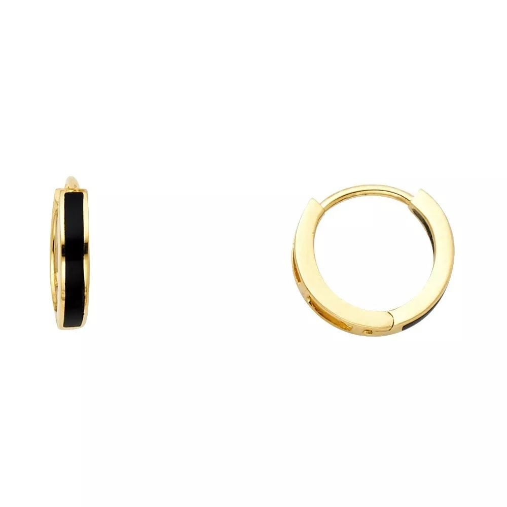 NEW 14K YELLOW GOLD ONYX HUGGIES EARRINGS 14K Yellow Gold NEW ONYX HUGGIES EARRINGS WEIGHT: 1.3g (1 of 2)