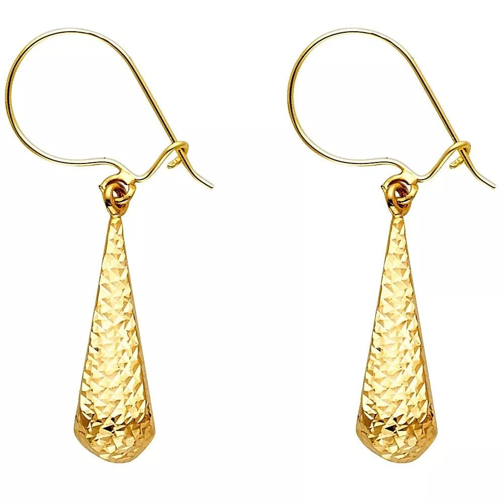 NEW 14K YELLOW GOLD DC HOLLOW TEAR DROP HANGING EARRINGS 14K Yellow Gold NEW DC HOLLOW TEAR DROP (1 of 2)