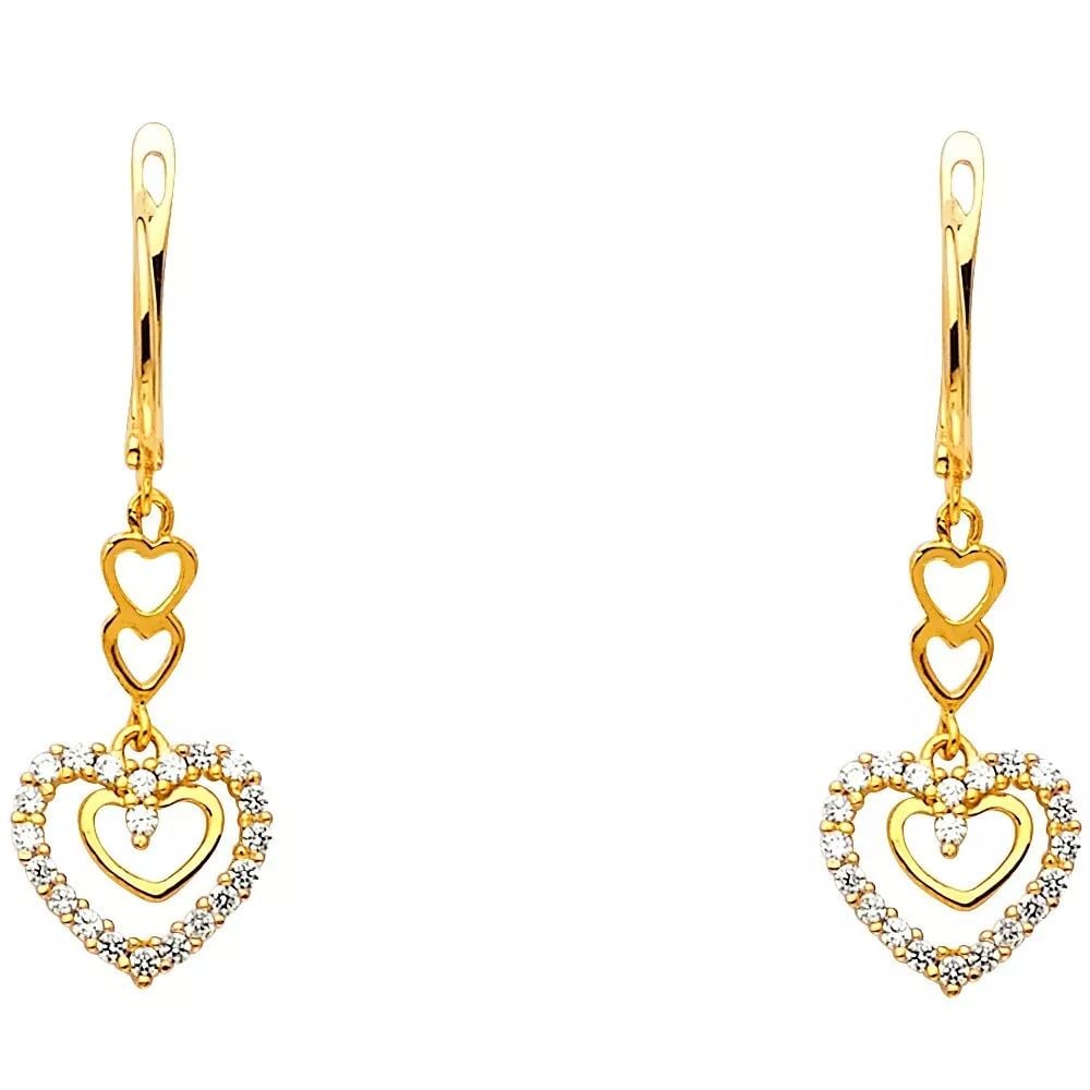 NEW 14K YELLOW GOLD CZ HEART HANGING EARRINGS 14K Yellow Gold NEW CZ HEART HANGING EARRINGS WEIGHT: (1 of 2)