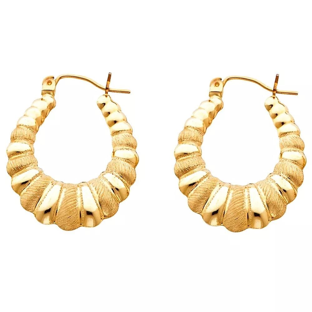 NEW 14K YELLOW GOLD FANCY HOLLOW HOOP EARRINGS 14K Yellow Gold NEW FANCY HOLLOW HOOP EARRINGS (1 of 2)