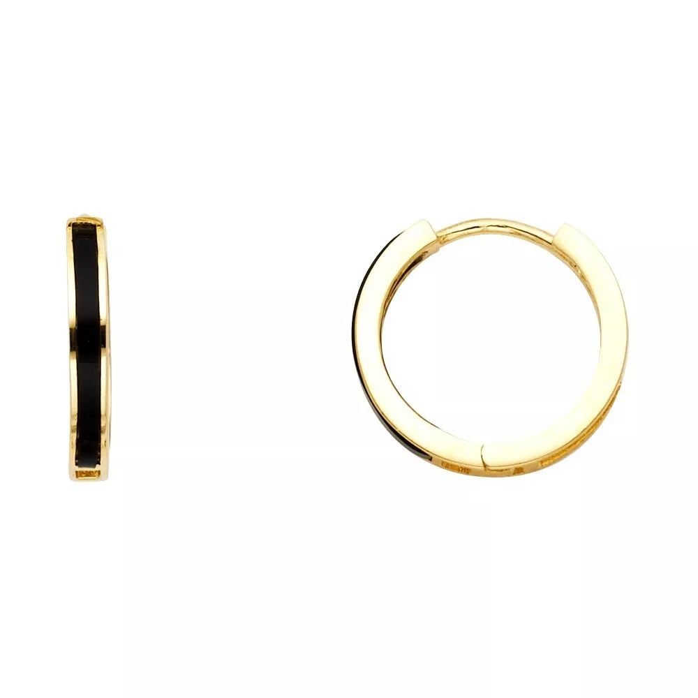 NEW 14K YELLOW GOLD ONYX HUGGIES EARRINGS 14K Yellow Gold NEW ONYX HUGGIES EARRINGS WEIGHT: 1.5g (1 of 2)