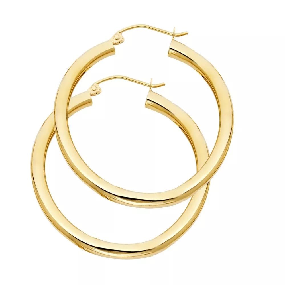 NEW 14K YELLOW GOLD 3MM PLAIN HOOP EARRINGS 14K Yellow Gold NEW 3MM PLAIN HOOP EARRINGS WEIGHT: 2.4g (1 of 2)