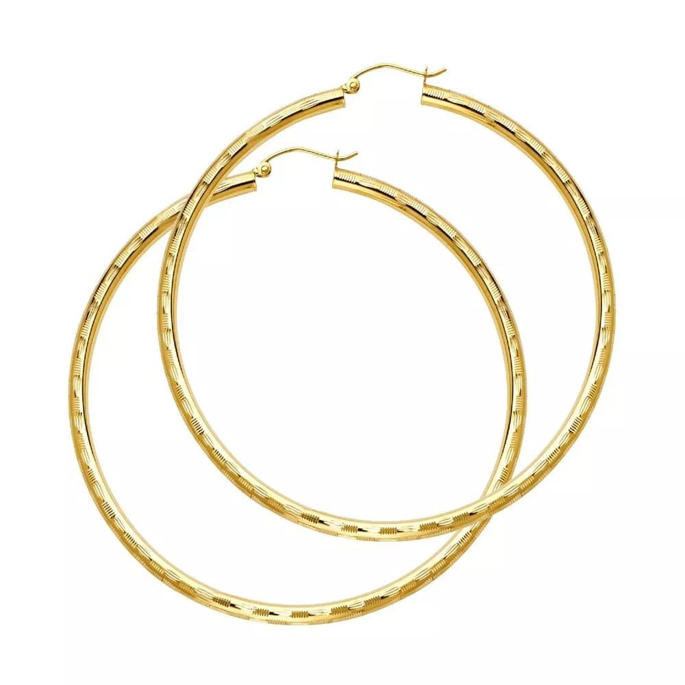 NEW 14K YELLOW GOLD 3MM DC HOOP EARRINGS 14K Yellow Gold NEW 3MM DC HOOP EARRINGS WEIGHT: g (1 of 2)