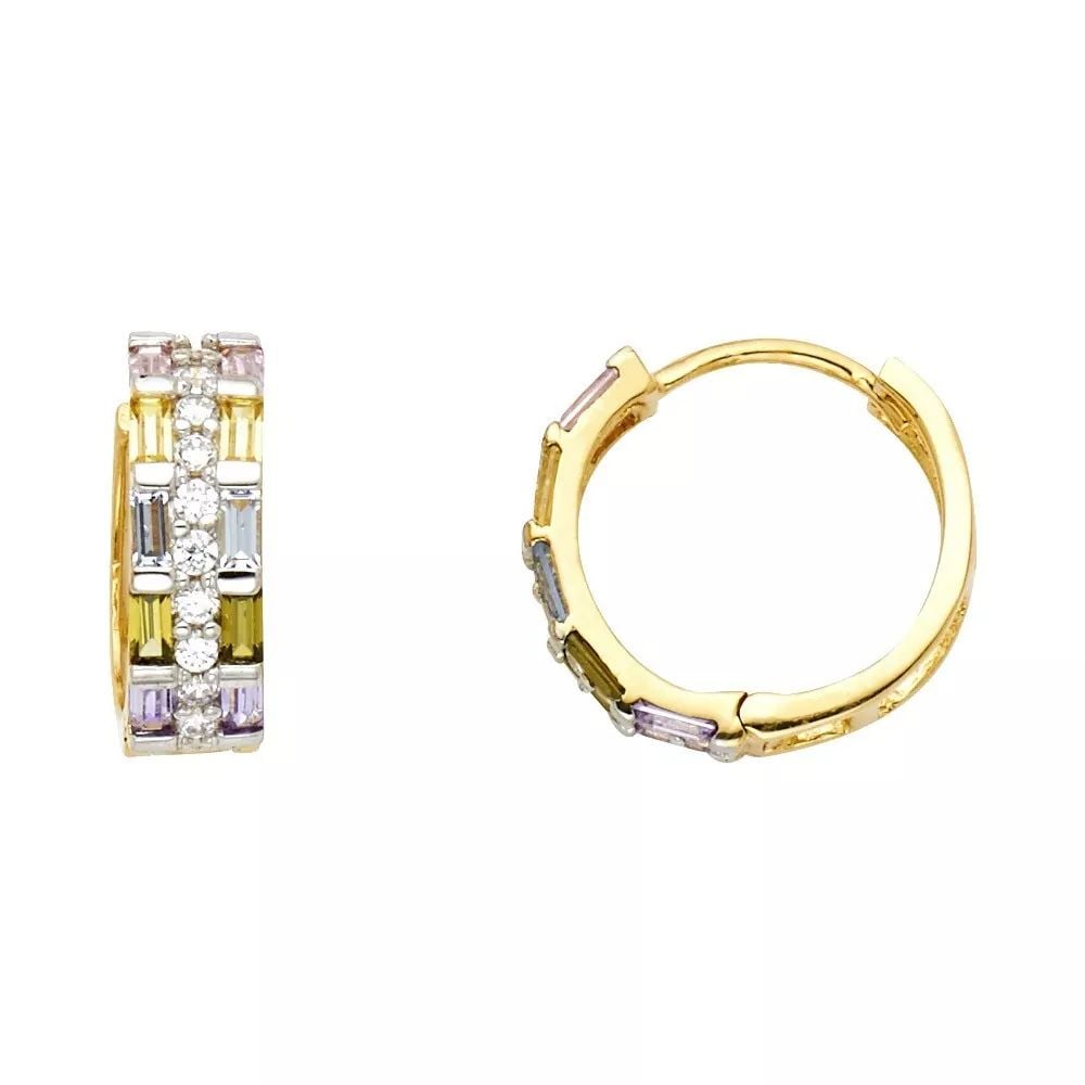 NEW 14K YELLOW GOLD MULTI COLOR CZ HUGGIES EARRINGS 14K Yellow Gold NEW MULTI COLOR CZ HUGGIES (1 of 2)
