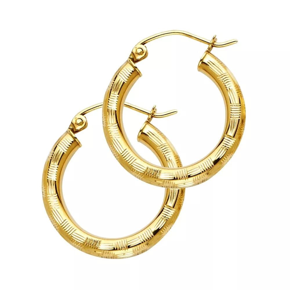 NEW 14K YELLOW GOLD 3MM DC HOOP EARRINGS 14K Yellow Gold NEW 3MM DC HOOP EARRINGS WEIGHT: 1.3g (1 of 2)