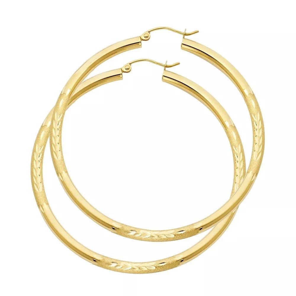 NEW 14K YELLOW GOLD 3MM BUDDED DC HOOP EARRINGS 14K Yellow Gold NEW 3MM BUDDED DC HOOP EARRINGS (1 of 2)