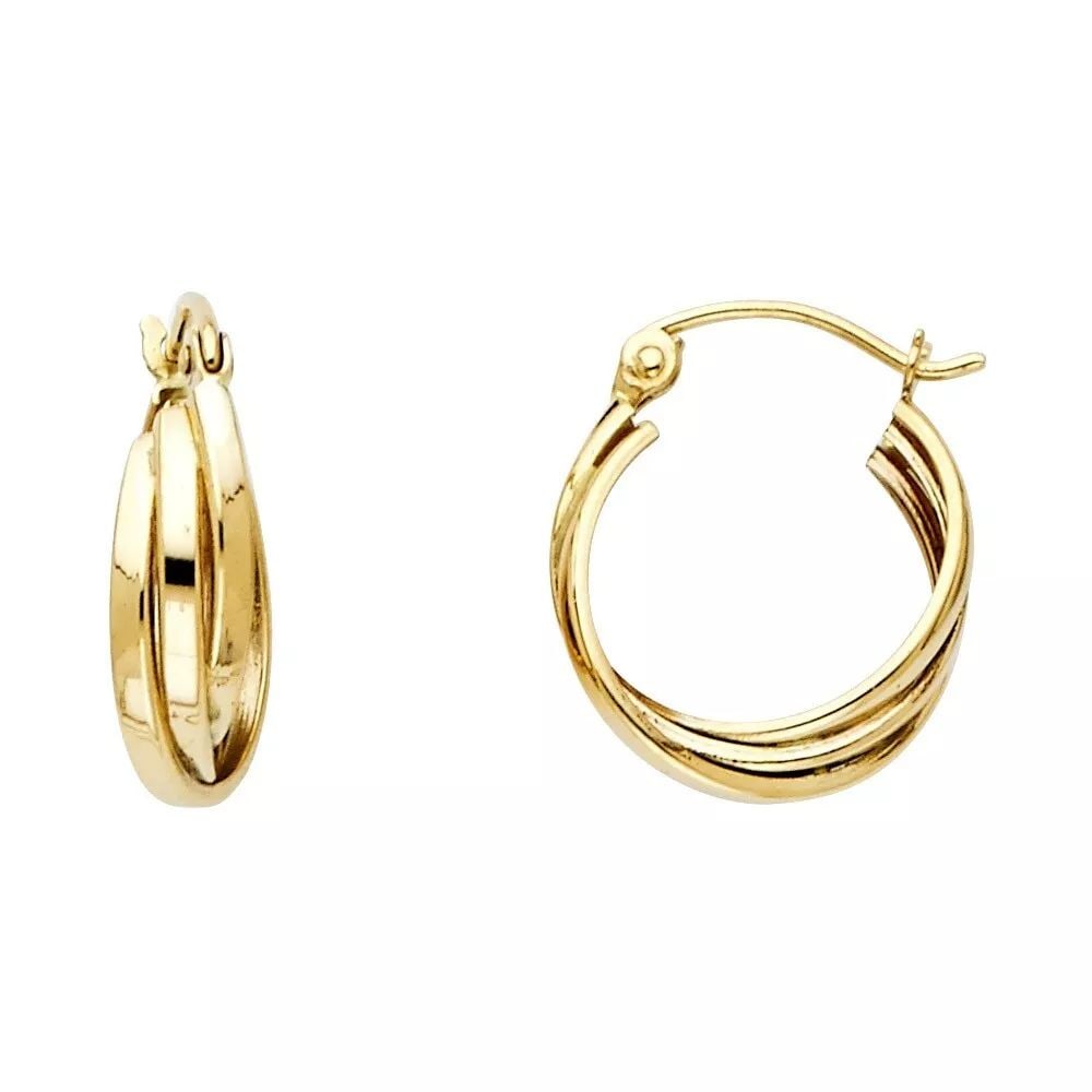 NEW 14K YELLOW GOLD 3 LINE HOOP EARRINGS 14K Yellow Gold NEW 3 LINE HOOP EARRINGS WEIGHT: 1.4g (1 of 2)
