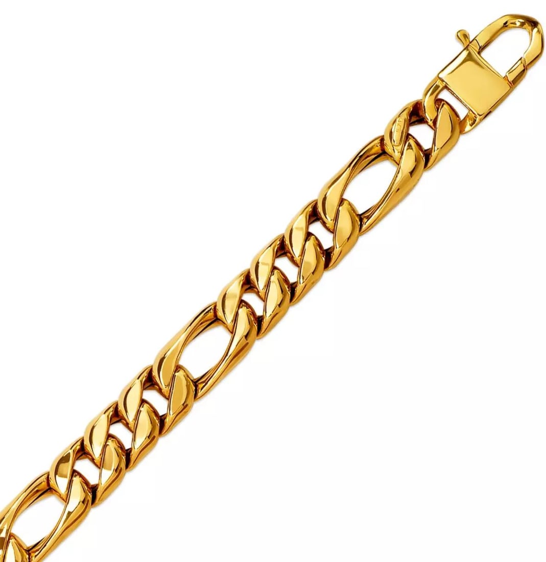 NEW 14K YELLOW GOLD HOLLOW FIGARO BRACELET 9.2mm 14K Yellow Gold Approx. 090 Gauge (9.2mm Wide) High (1 of 2)