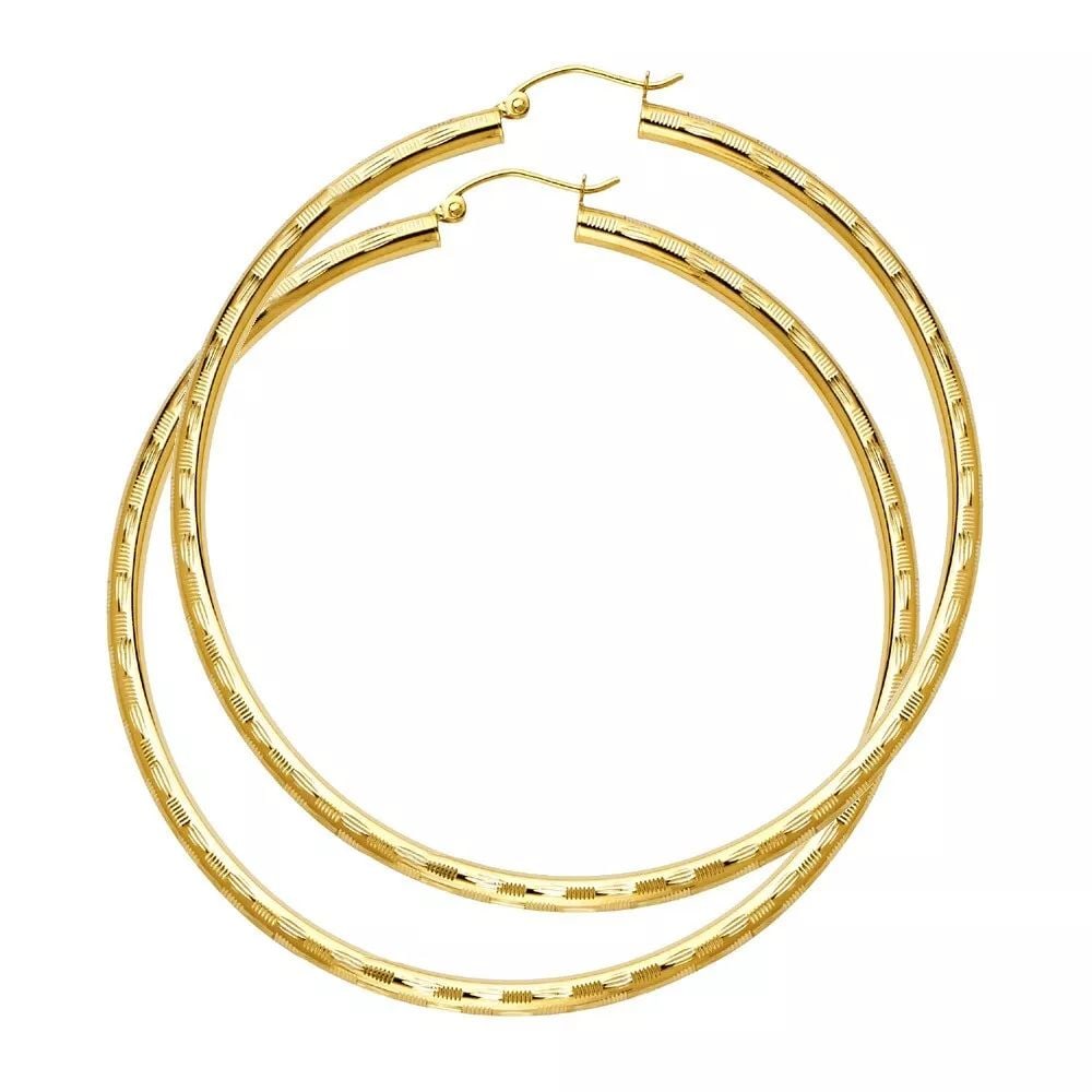 NEW 14K YELLOW GOLD 3MM DC HOOP EARRINGS 14K Yellow Gold NEW 3MM DC HOOP EARRINGS WEIGHT: 4.7g (1 of 2)