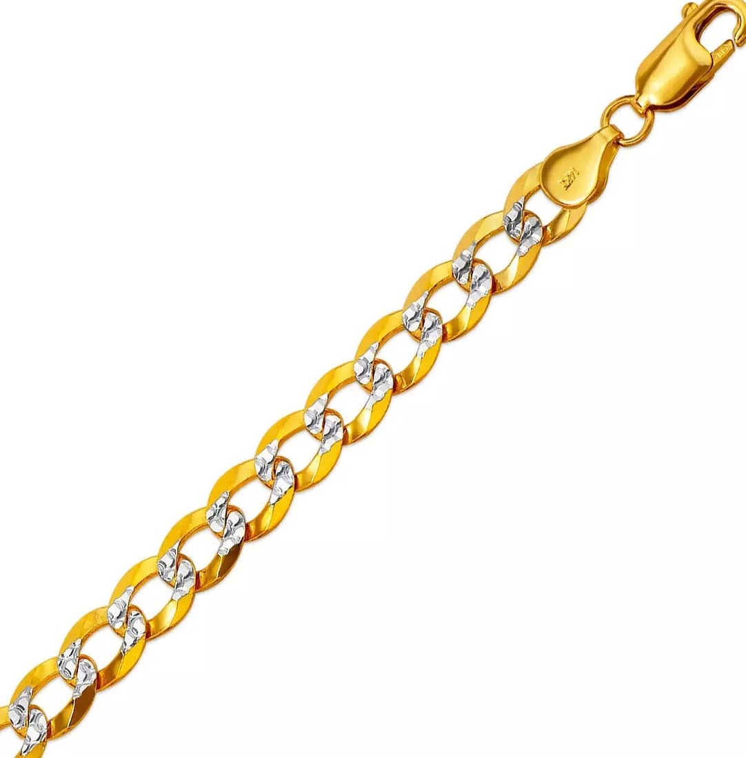 NEW 14K YELLOW GOLD WITH WHITE PAVE CURB ULTRA LIGHT BRACELET 7mm 14K Two Tone Gold Approx. 250 Bead (1 of 2)