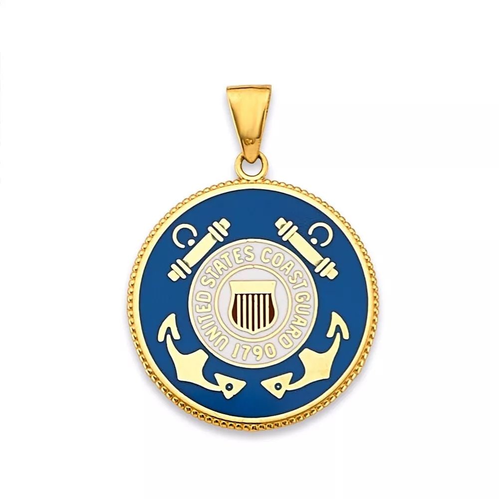 NEW 14K YELLOW GOLD US COAST GUARD DOUBLE SIDED PENDANT 14K YELLOW GOLD NEW US COAST GUARD DOUBLE (1 of 2)