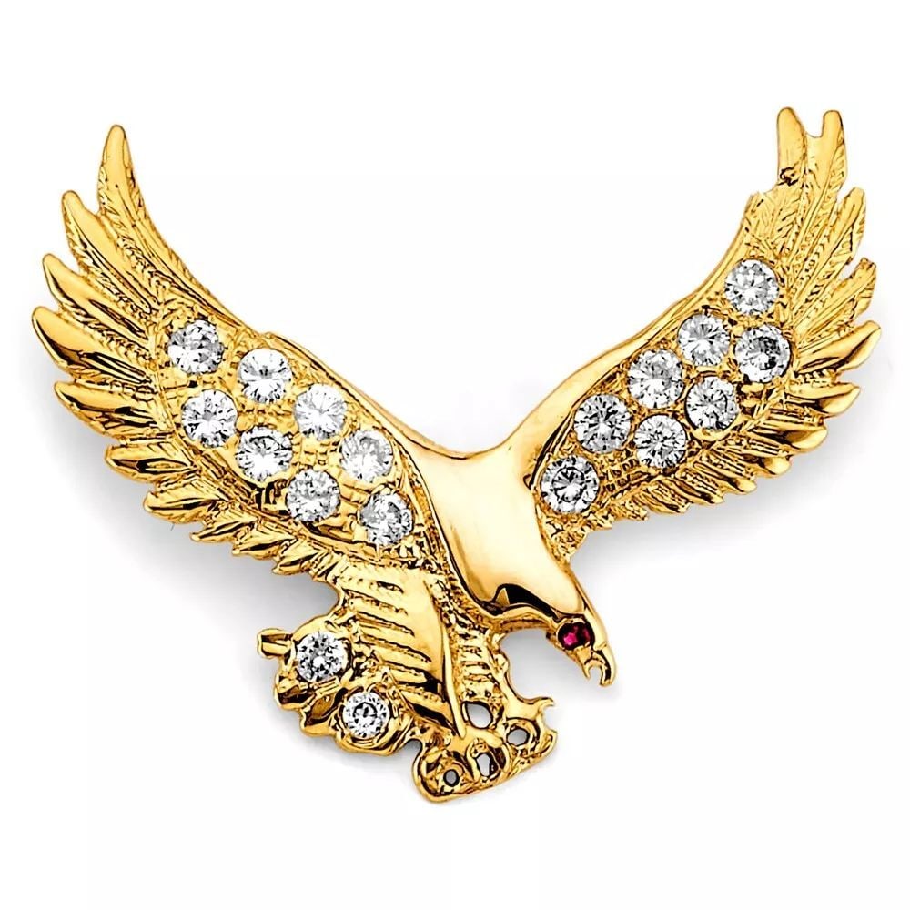 NEW 14K YELLOW GOLD CZ BIG EAGLE PENDANT 14K YELLOW GOLD NEW CZ BIG EAGLE PENDANT WEIGHT: 10g (1 of 2)