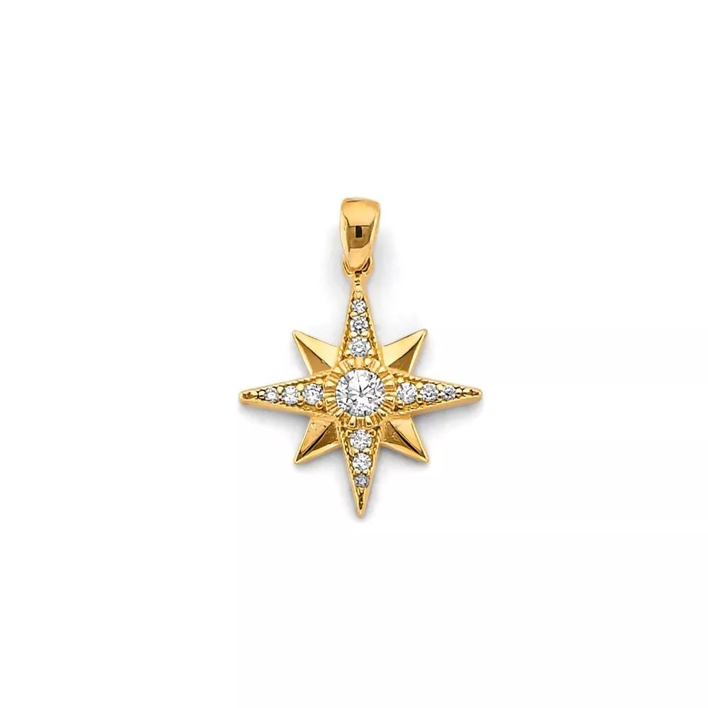 NEW 14K YELLOW GOLD CZ NORTH STAR PENDANT 14K YELLOW GOLD NEW CZ NORTH STAR PENDANT WEIGHT: 0.9g (1 of 2)